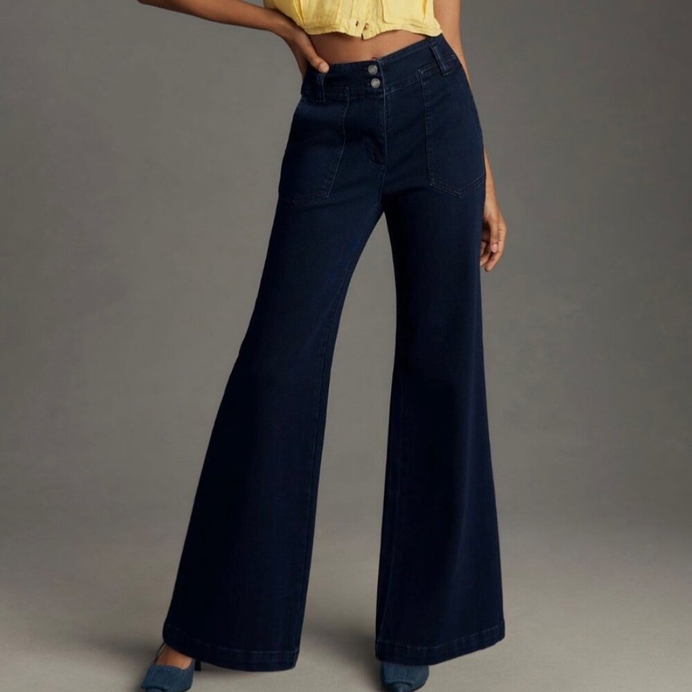 Anthropologie Maeve The Naomi Denim High-Rise Wide-Leg Jeans Fender 30 NWT